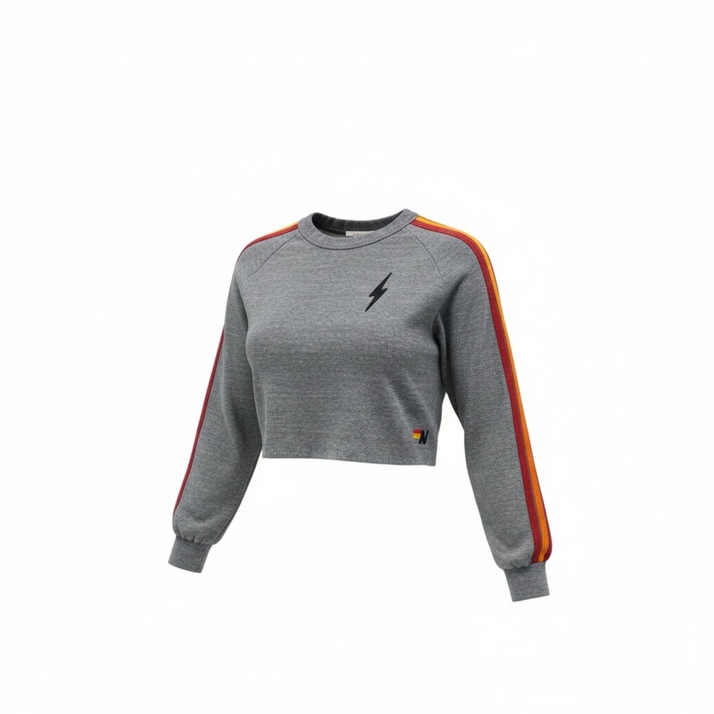 Aviator Nation Heather Grey Rainbow 5 Stripe Cropped - Picture 2 of 8